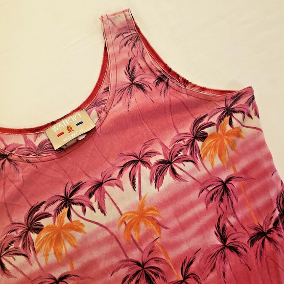 Waikiki Hawaii Womens Tank Top Swim Cover Size XL Vintage Pink Palm Trees Aloha - Picture 3 of 8